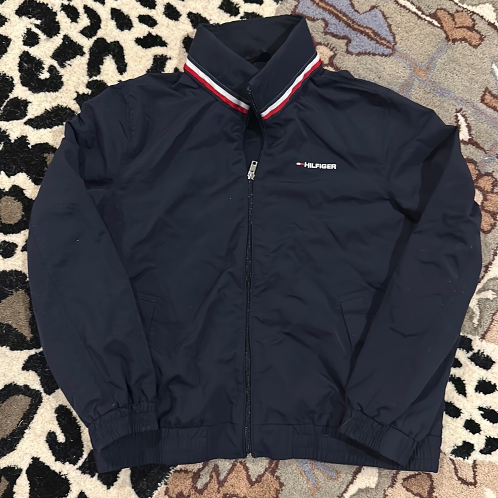 Tommy Hilfiger Navy Bomber windbreaker jacket with hidden hood size Large